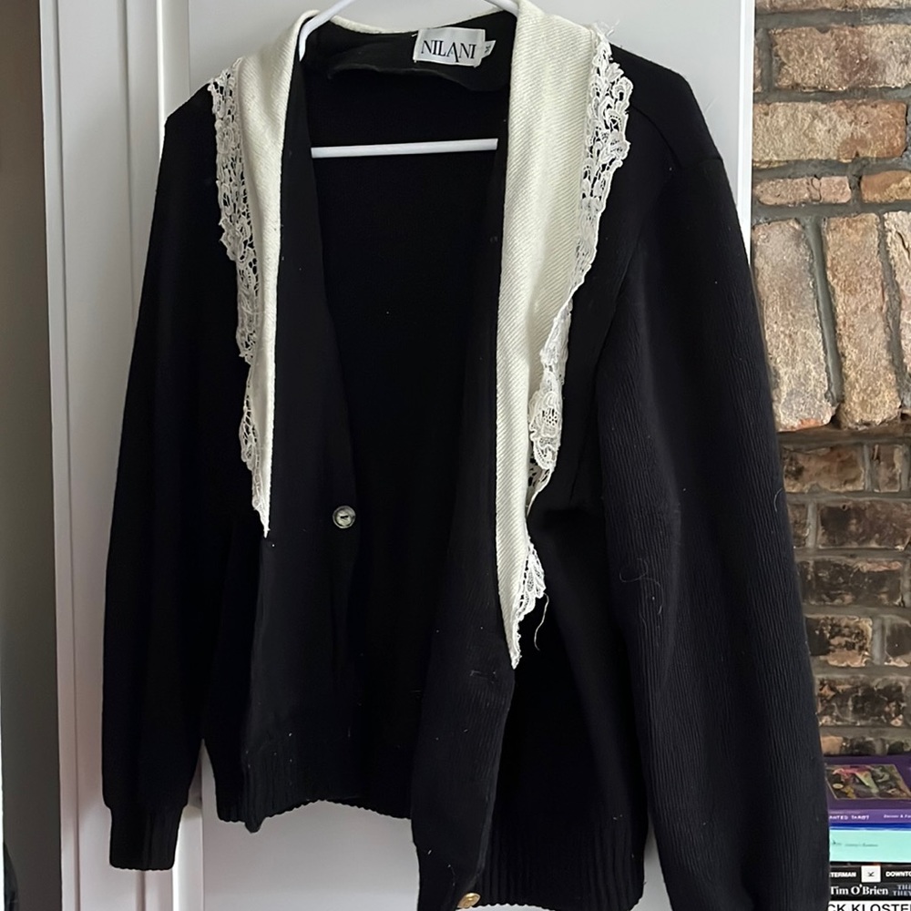 Black lace trim oversized cardigan